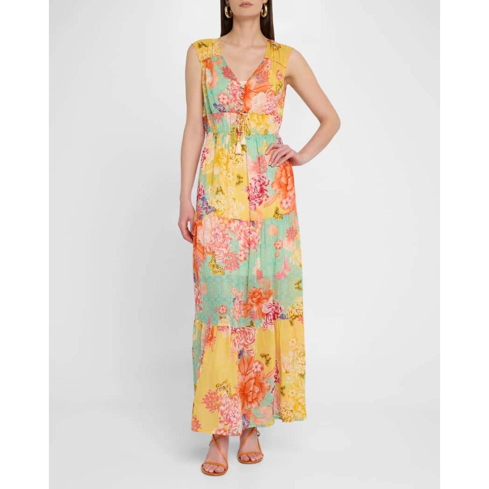 Johnny Was Maje Sleeveless Tiered Floral-Print Maxi Dress Small NEW Butterfly - Picture 12 of 12